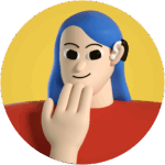 3D character with hearing aid smiling