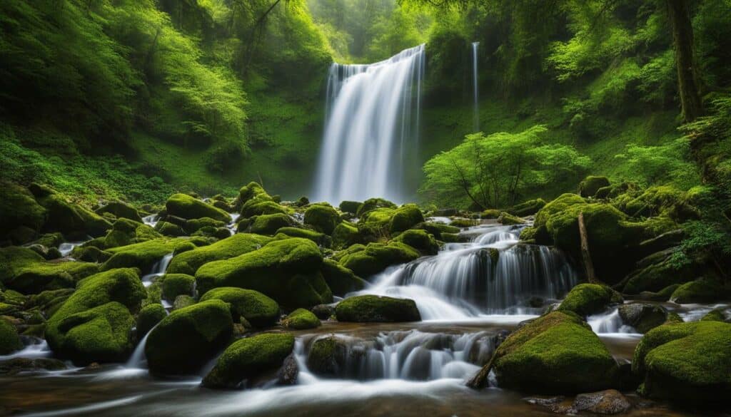 Epic waterfall surrounded by lush greenery