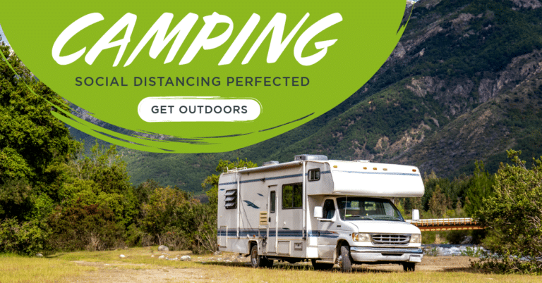 Marketing for Rv camping social distancing reflected get outdoors.