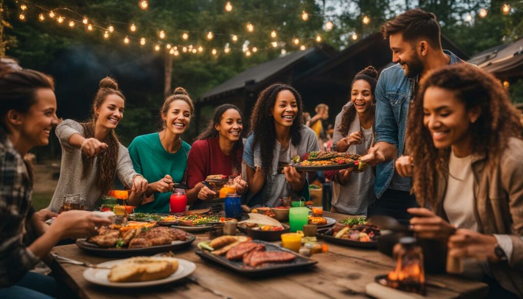 Potluck dinners and BBQ nights at an RV park