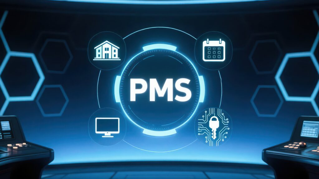 PMS dashboard with icons and futuristic design