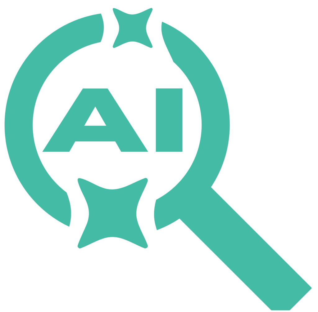 Magnifying glass with AI letters inside.