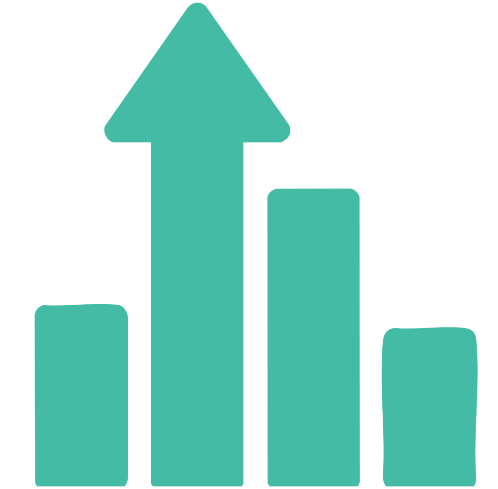 Increasing bar graph icon with upward arrow
