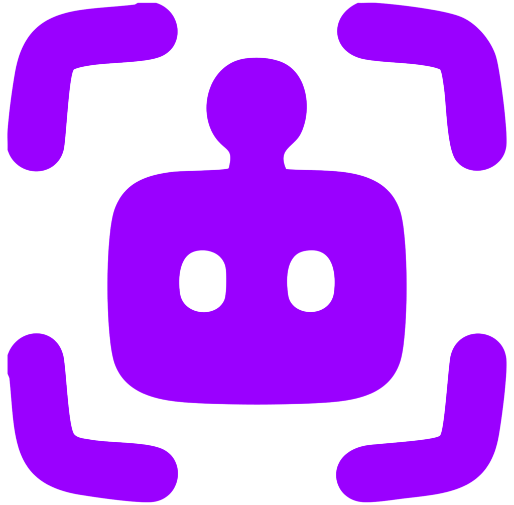 Vibrant purple robotic face and digital elements