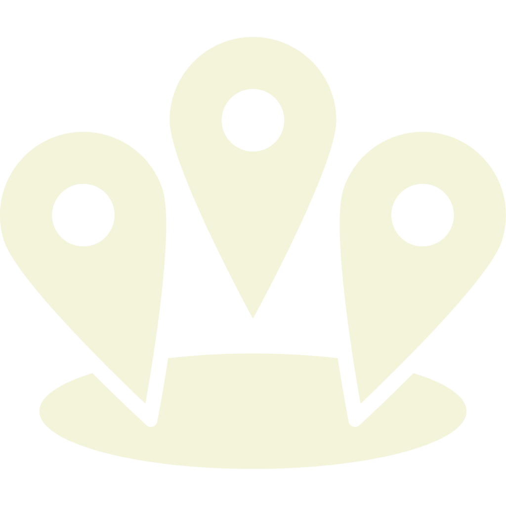 Three map pins in a circular arrangement