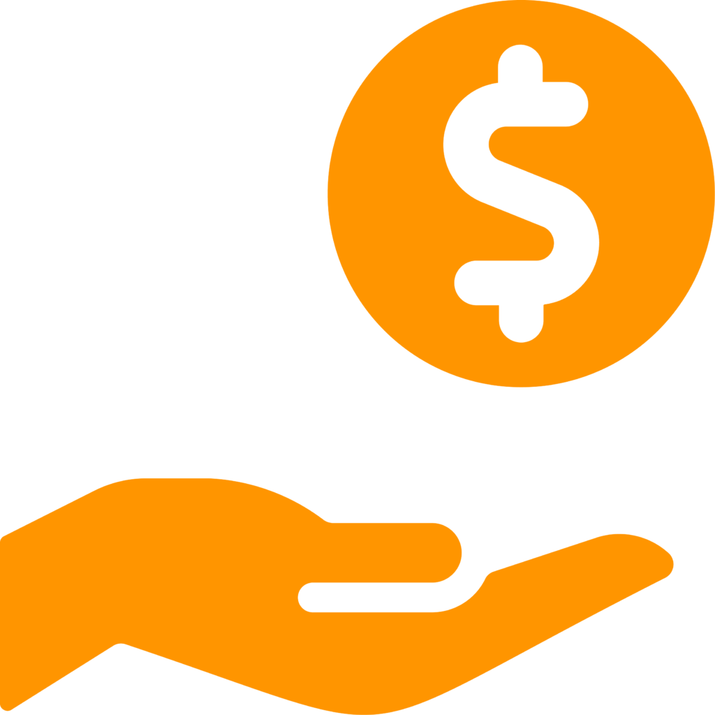 Hand holding coin with dollar sign symbol.